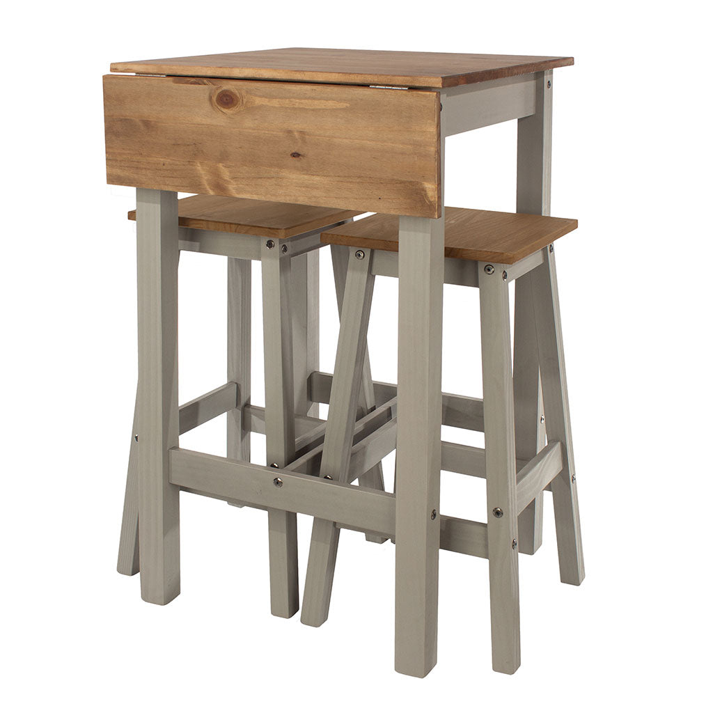 Wooden Dining Table Drop Leaf With 2 Dining High Stools - Corona