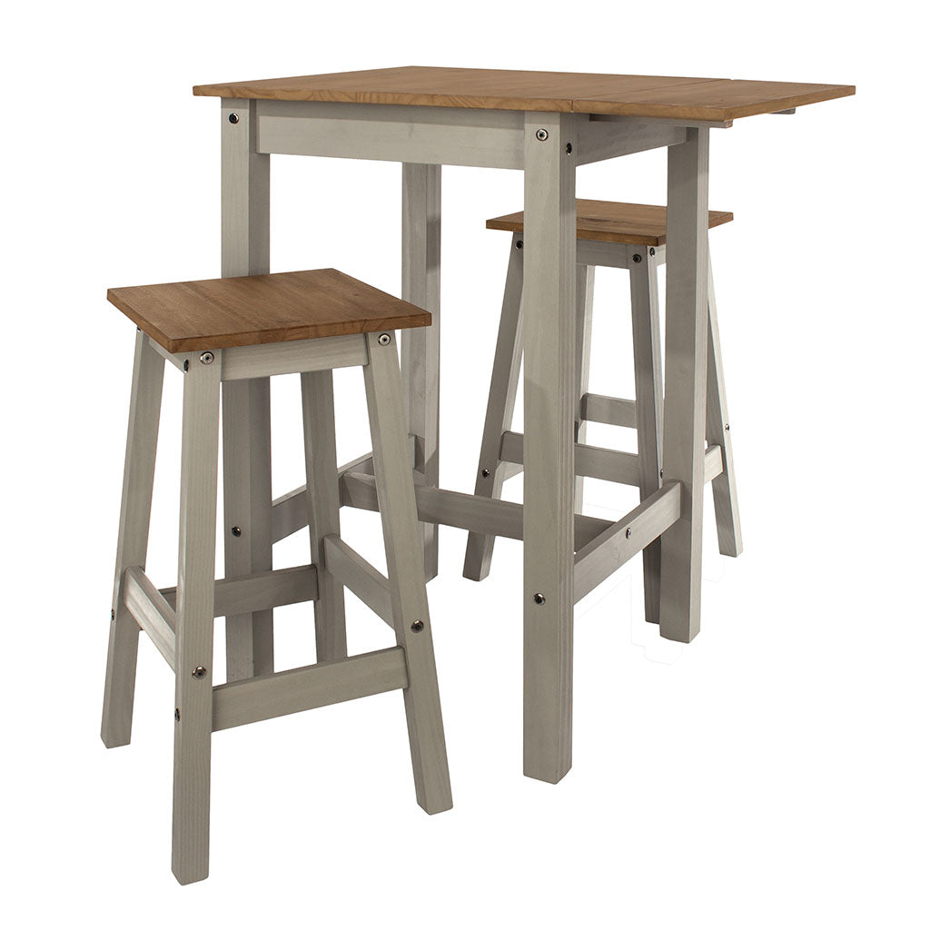 Wooden Dining Table Drop Leaf With 2 Dining High Stools - Corona