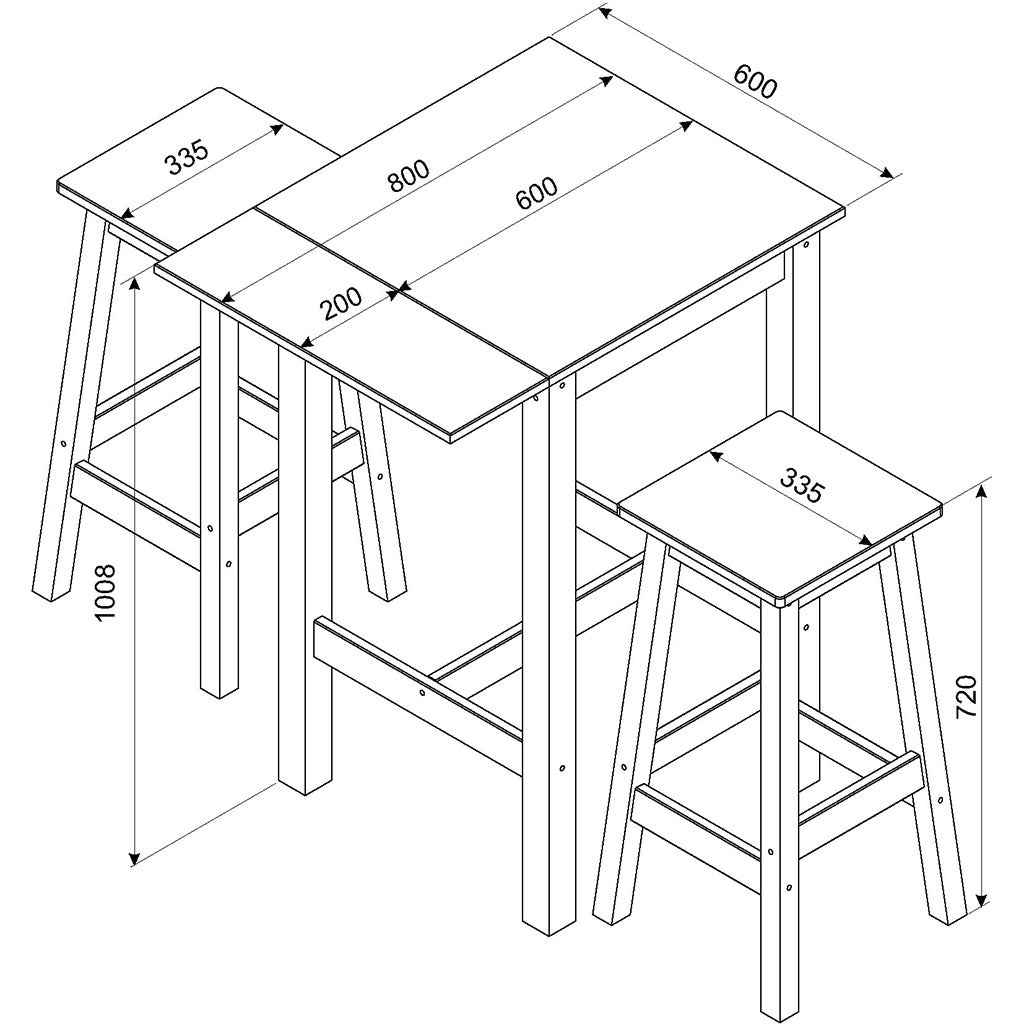 Wooden Dining Table Drop Leaf With 2 Dining High Stools - Corona