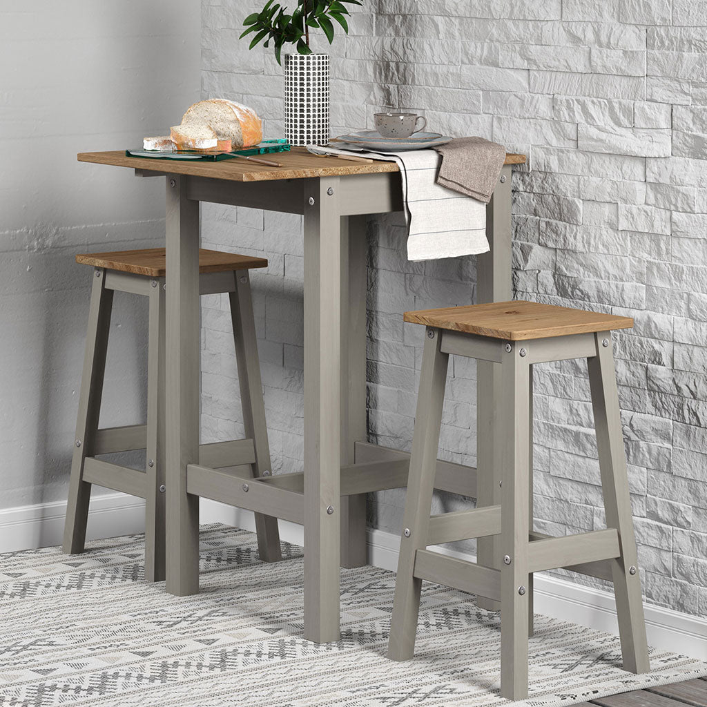 Wooden Dining Table Drop Leaf With 2 Dining High Stools - Corona