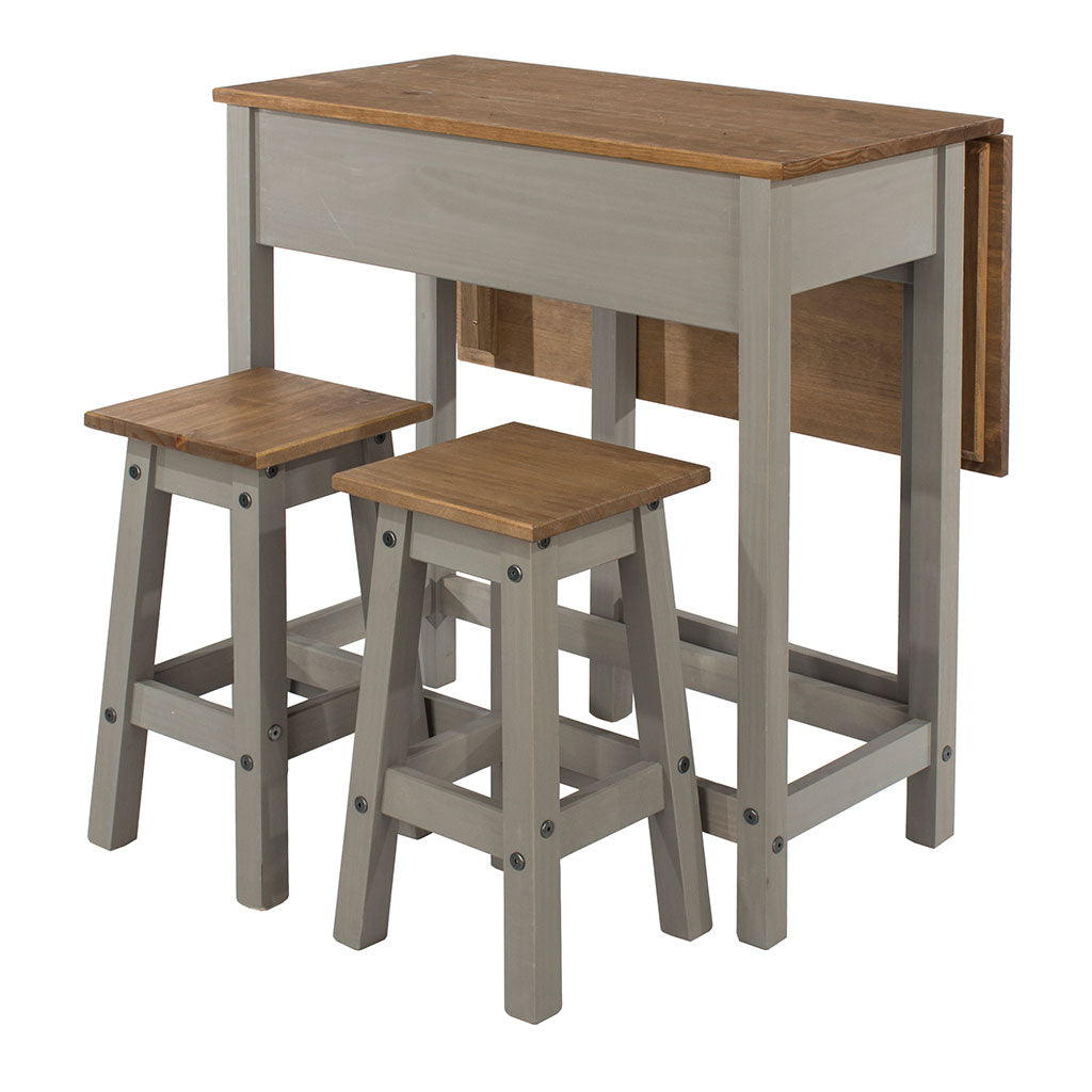 Wooden Dining Table Drop Leaf With 2 Dining Stools - Corona