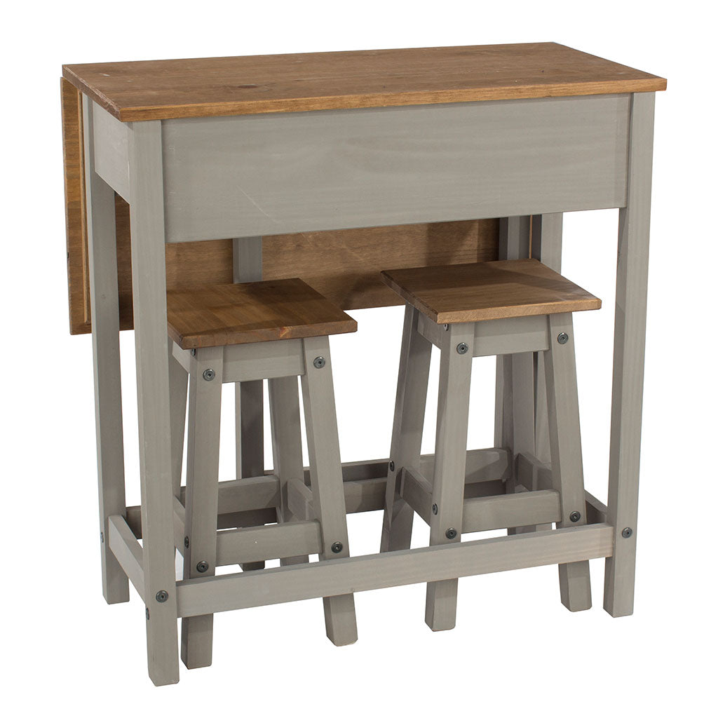 Wooden Dining Table Drop Leaf With 2 Dining Stools - Corona