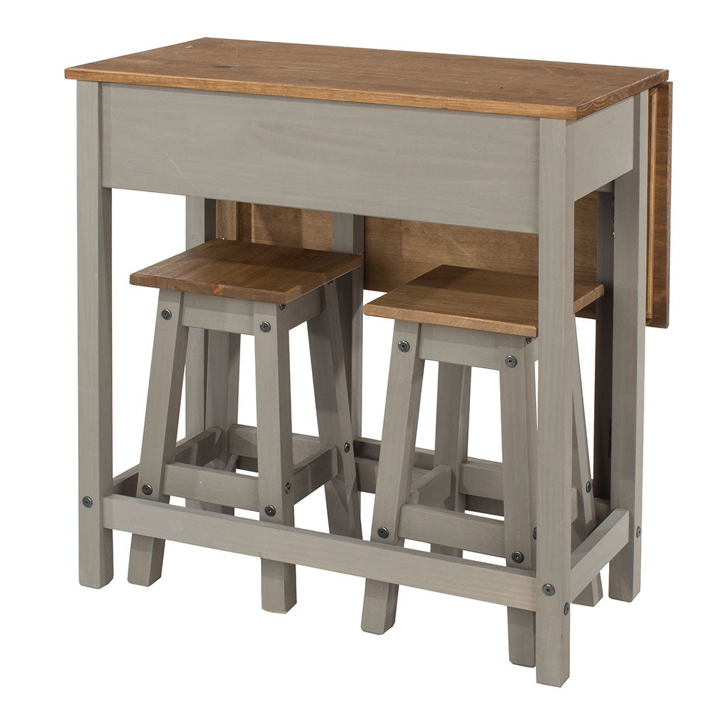 Wooden Dining Table Drop Leaf With 2 Dining Stools - Corona