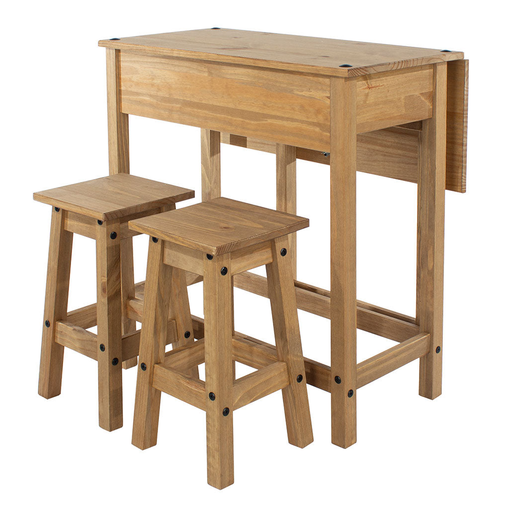 Wooden Dining Table Drop Leaf With 2 Dining Stools - Corona