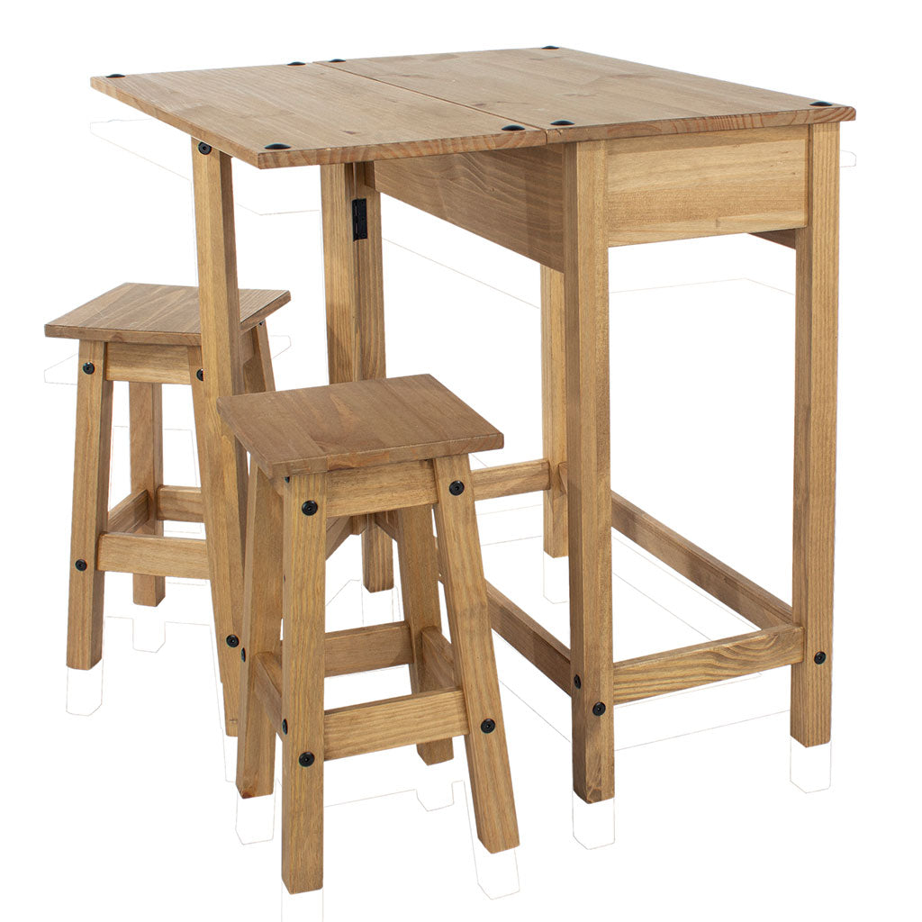 Wooden Dining Table Drop Leaf With 2 Dining Stools - Corona