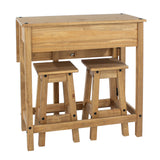 Wooden Dining Table Drop Leaf With 2 Dining Stools - Corona