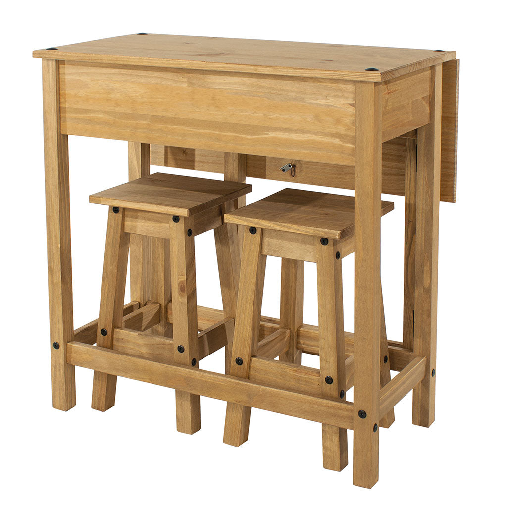 Wooden Dining Table Drop Leaf With 2 Dining Stools - Corona