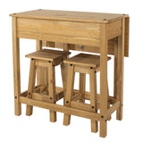 Wooden Dining Table Drop Leaf With 2 Dining Stools - Corona