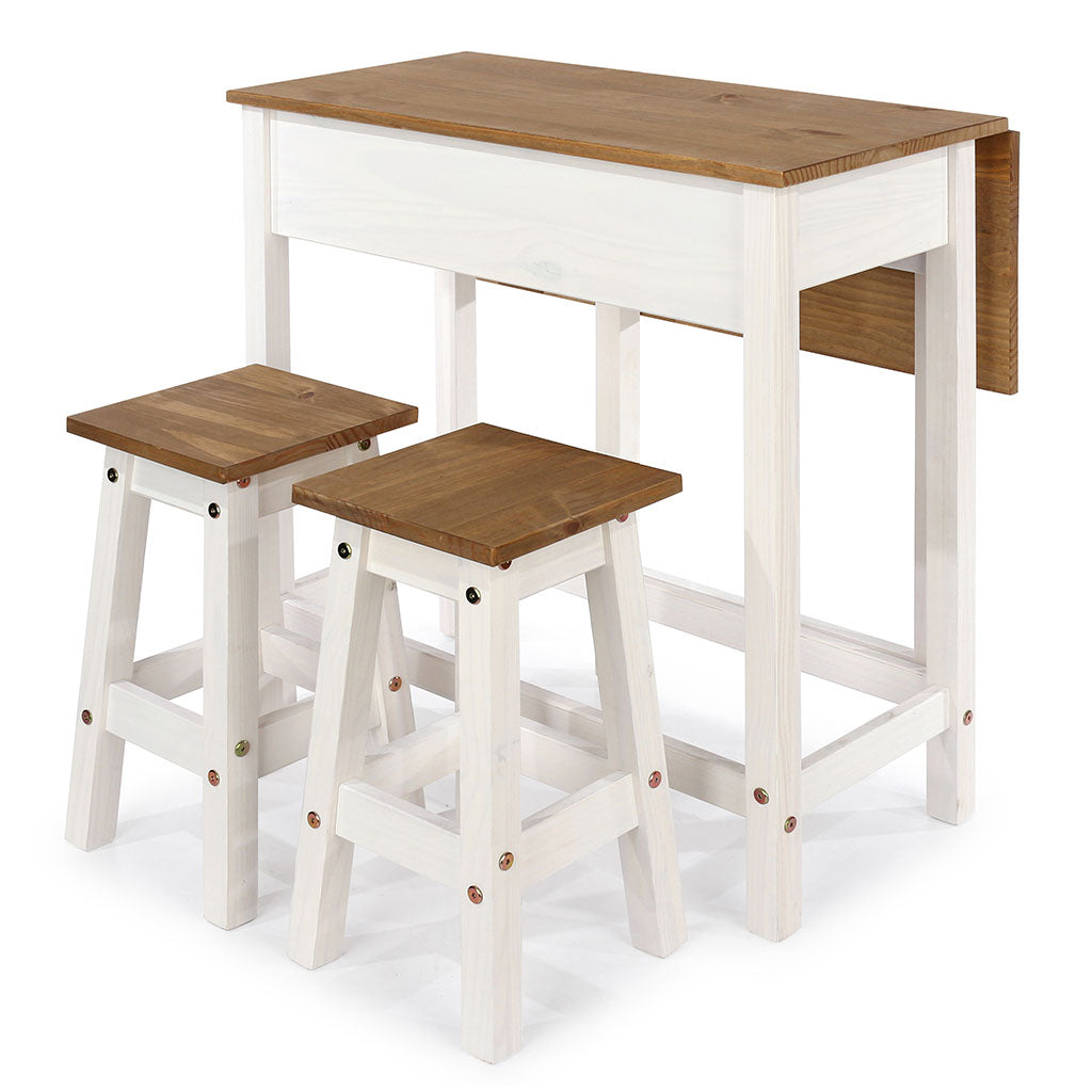 Wooden Dining Table Drop Leaf With 2 Dining Stools - Corona