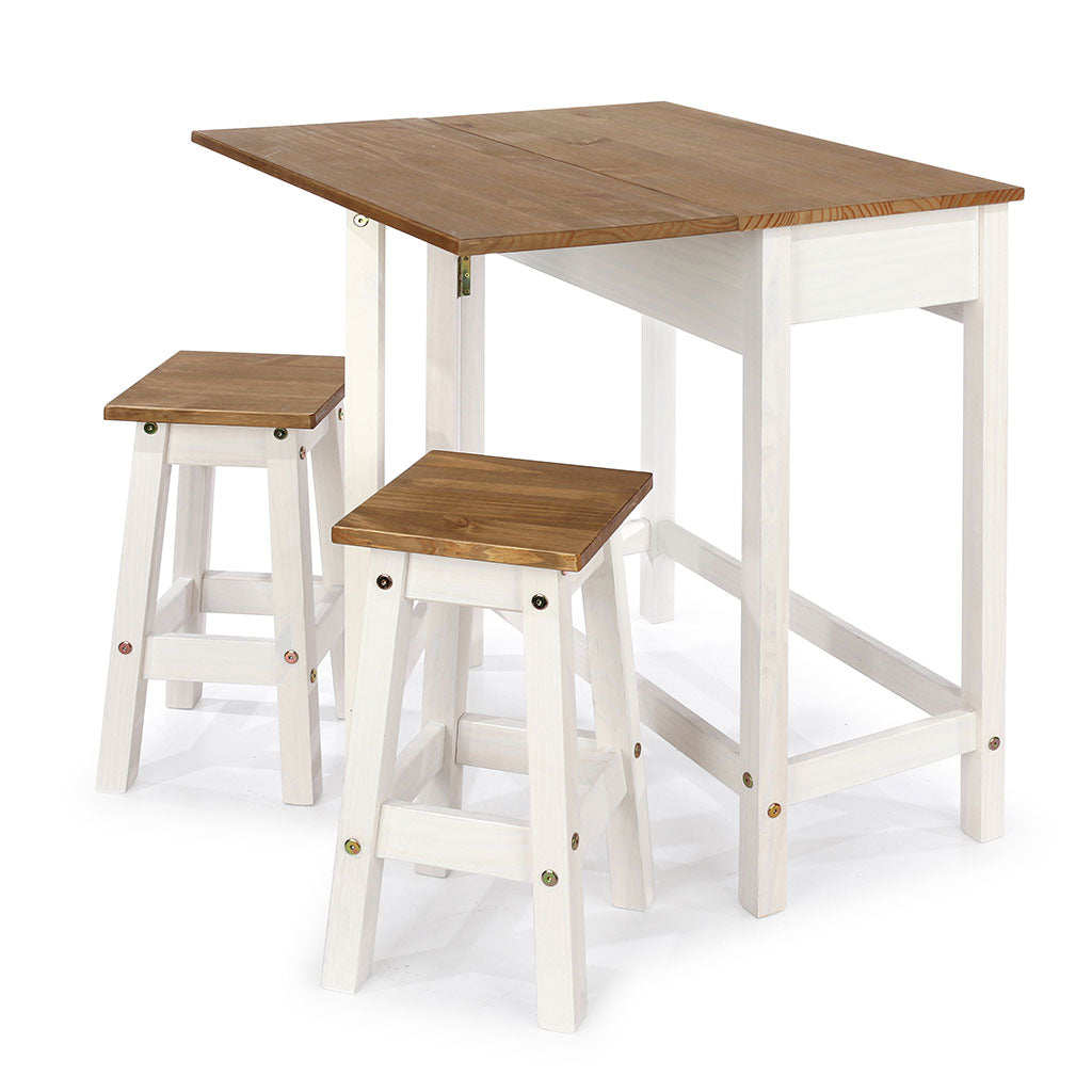 Wooden Dining Table Drop Leaf With 2 Dining Stools - Corona