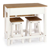 Wooden Dining Table Drop Leaf With 2 Dining Stools - Corona