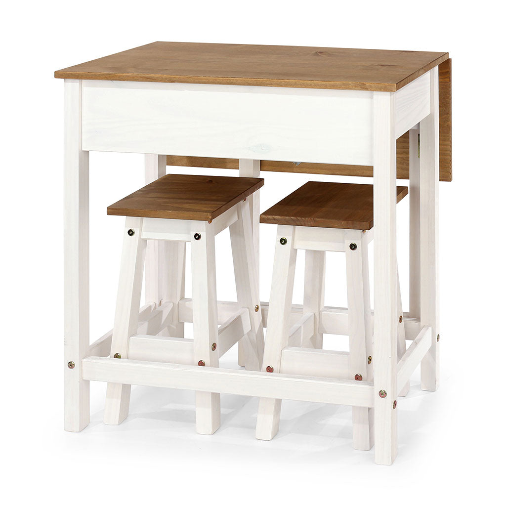 Wooden Dining Table Drop Leaf With 2 Dining Stools - Corona