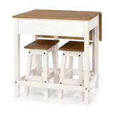 Wooden Dining Table Drop Leaf With 2 Dining Stools - Corona