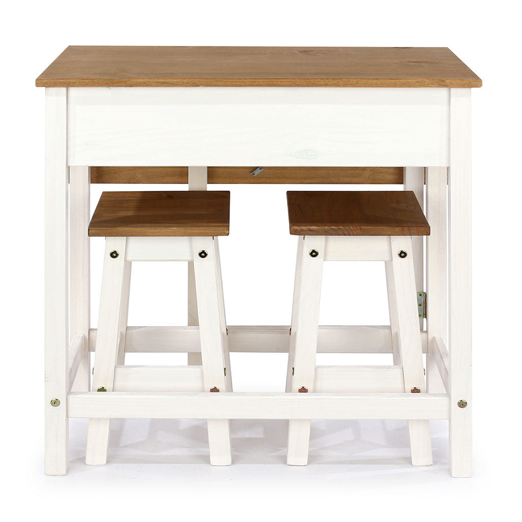 Wooden Dining Table Drop Leaf With 2 Dining Stools - Corona