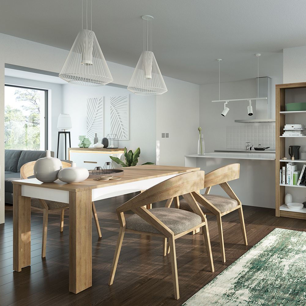 Wooden Dining Table for 4 to 6 People Medium Extending Rectangular - Lyon