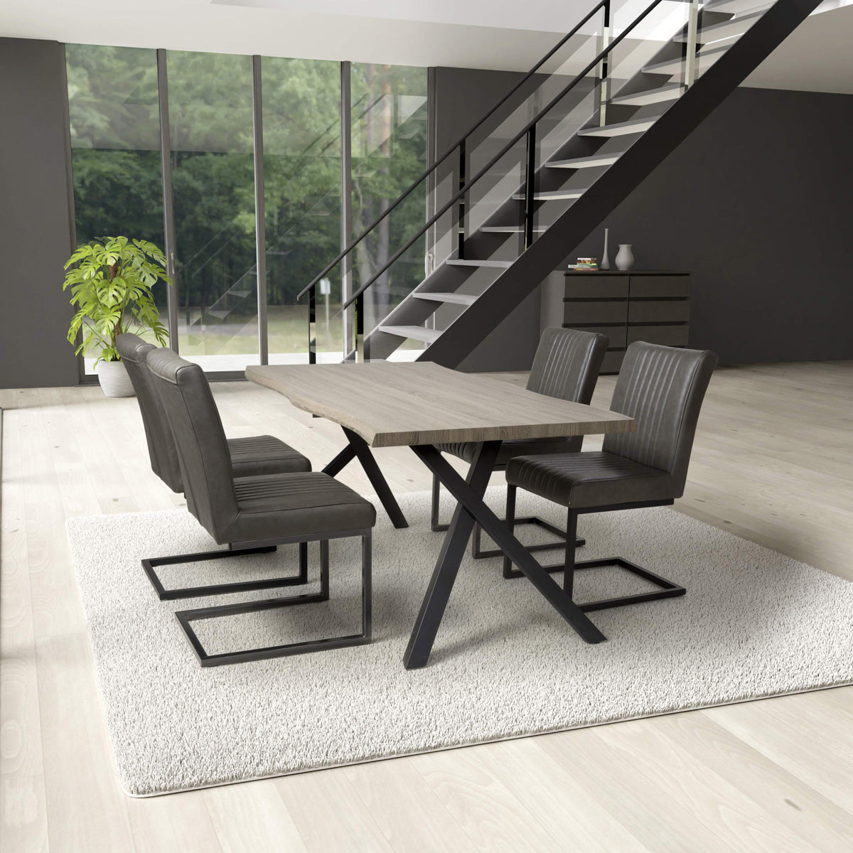 Wooden Dining Table for 4 People 160cm Wide Rectangular And Curved - Narvik