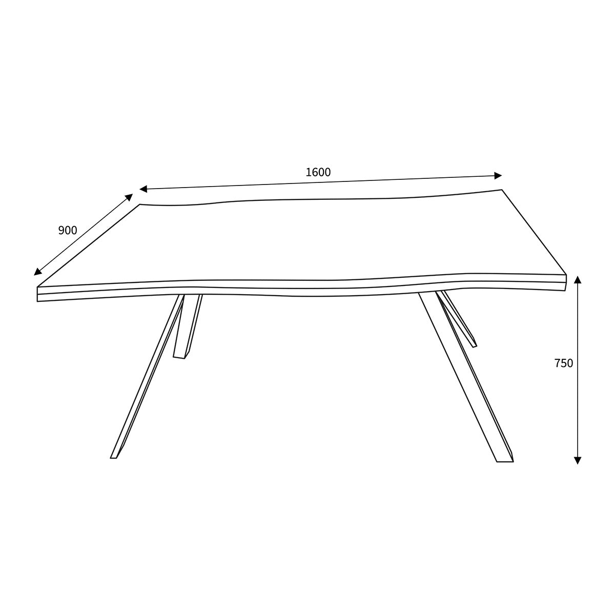 Wooden Dining Table for 4 People 160cm Wide Rectangular And Curved - Narvik
