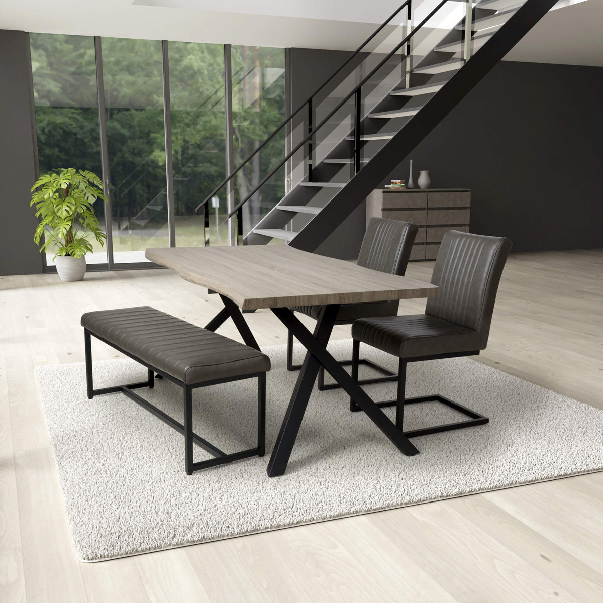 Wooden Dining Table for 4 People 160cm Wide Rectangular And Curved - Narvik