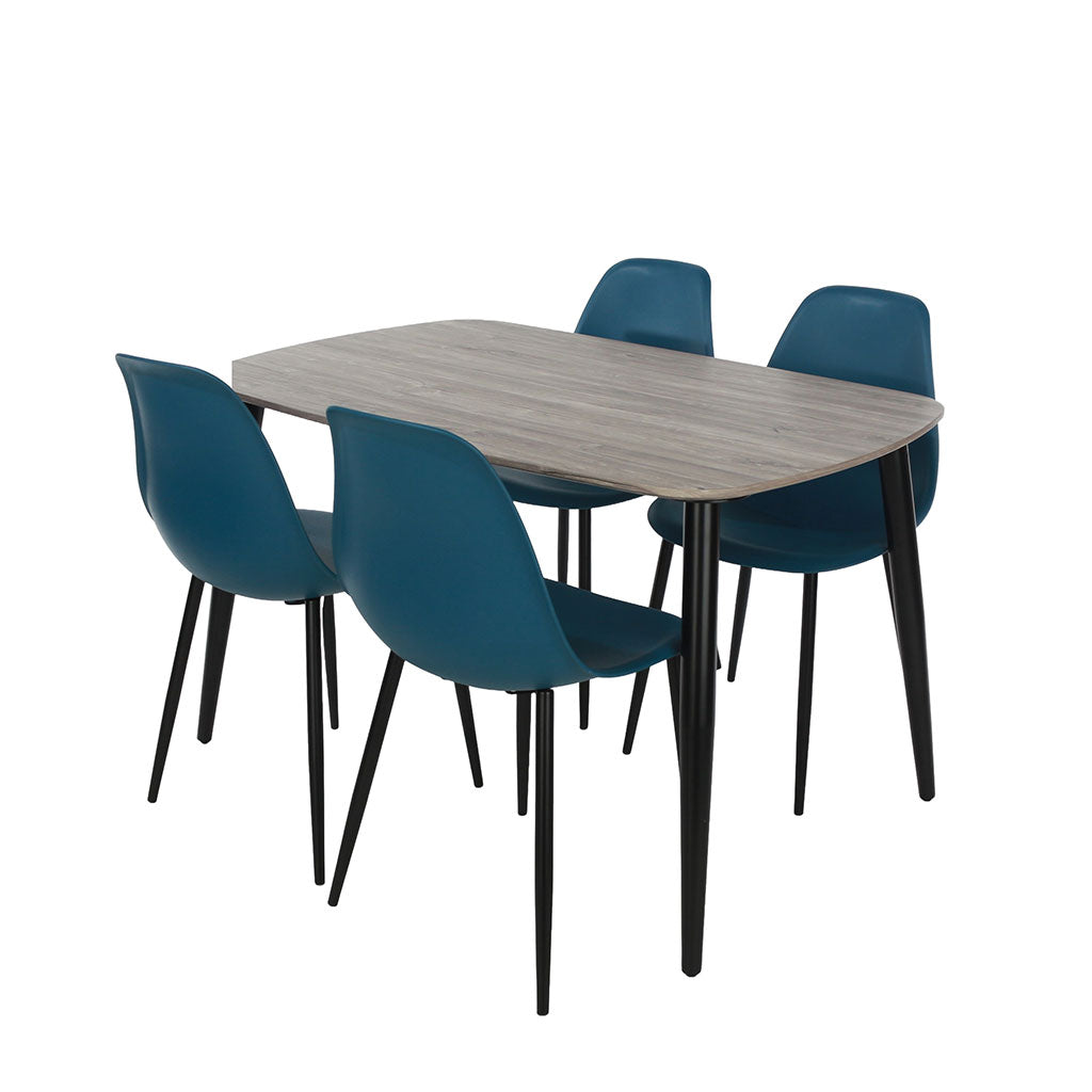 Wooden Dining Table in Grey Sonoma Oak Rectangular With 4 Curve Chairs - Aspen
