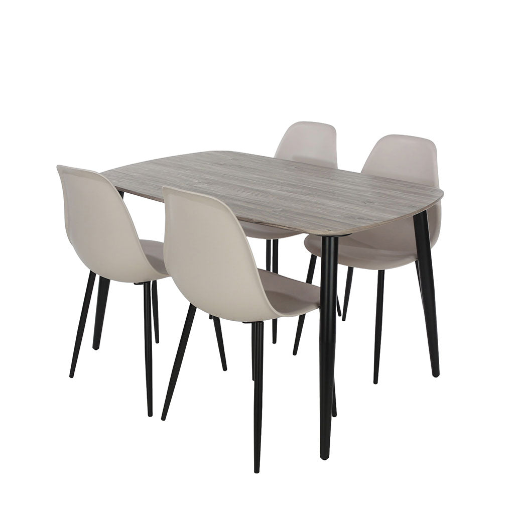 Wooden Dining Table in Grey Sonoma Oak Rectangular With 4 Curve Chairs - Aspen