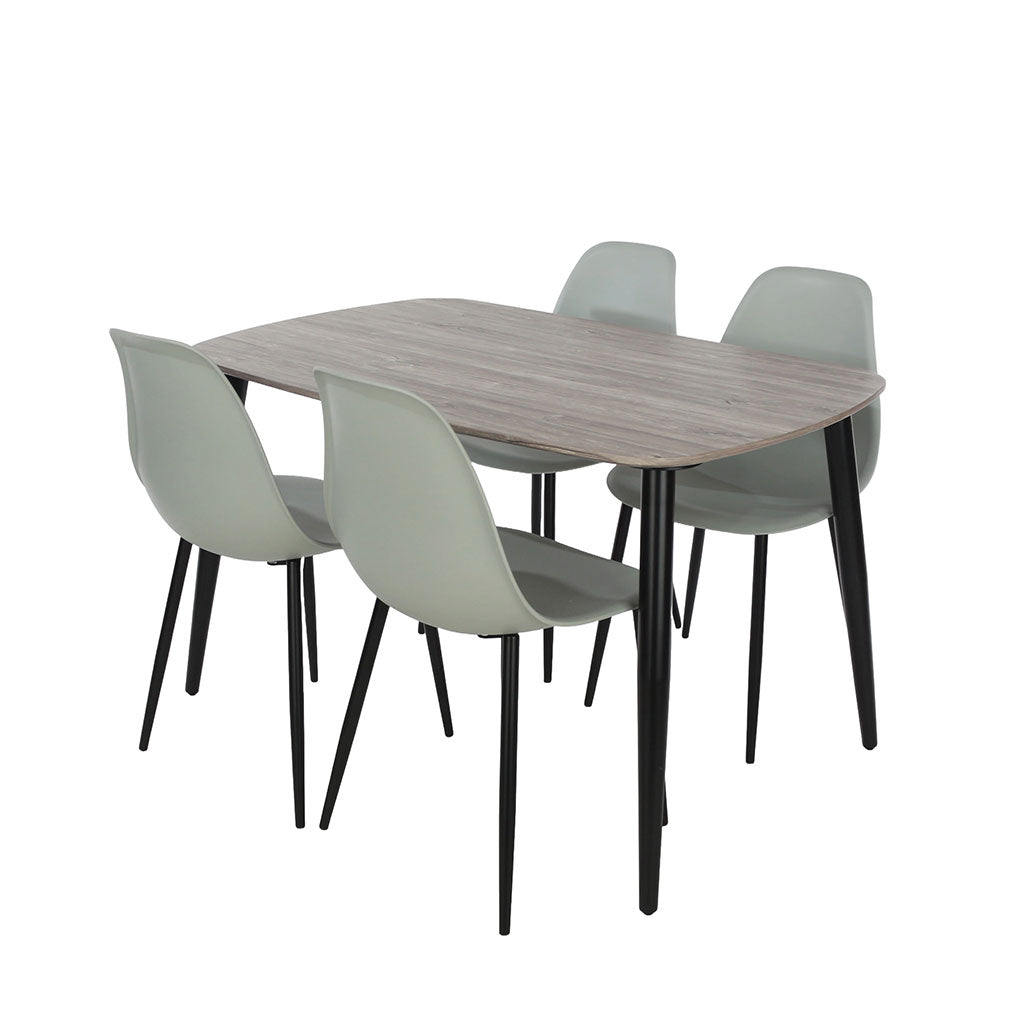 Wooden Dining Table in Grey Sonoma Oak Rectangular With 4 Curve Chairs - Aspen