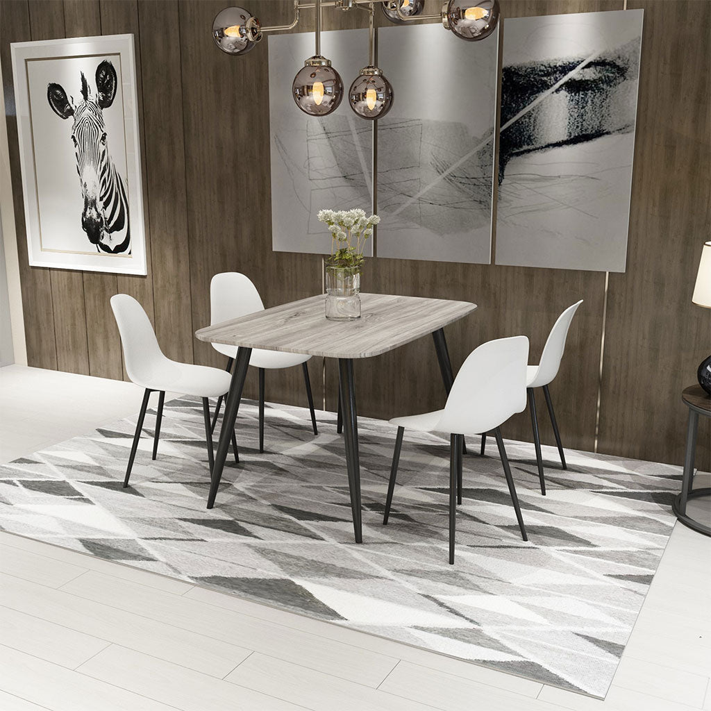 Wooden Dining Table in Grey Sonoma Oak Rectangular With 4 Curve Chairs - Aspen