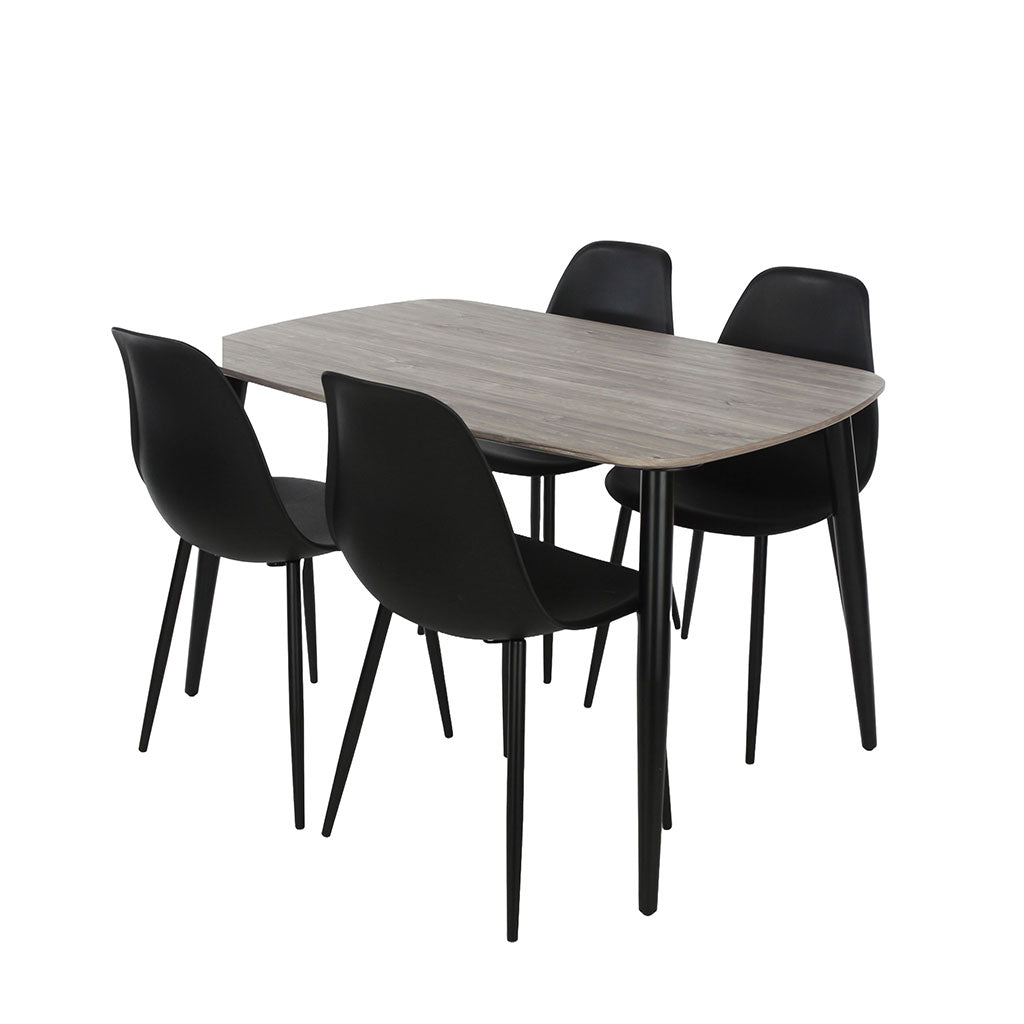 Wooden Dining Table in Grey Sonoma Oak Rectangular With 4 Curve Chairs - Aspen