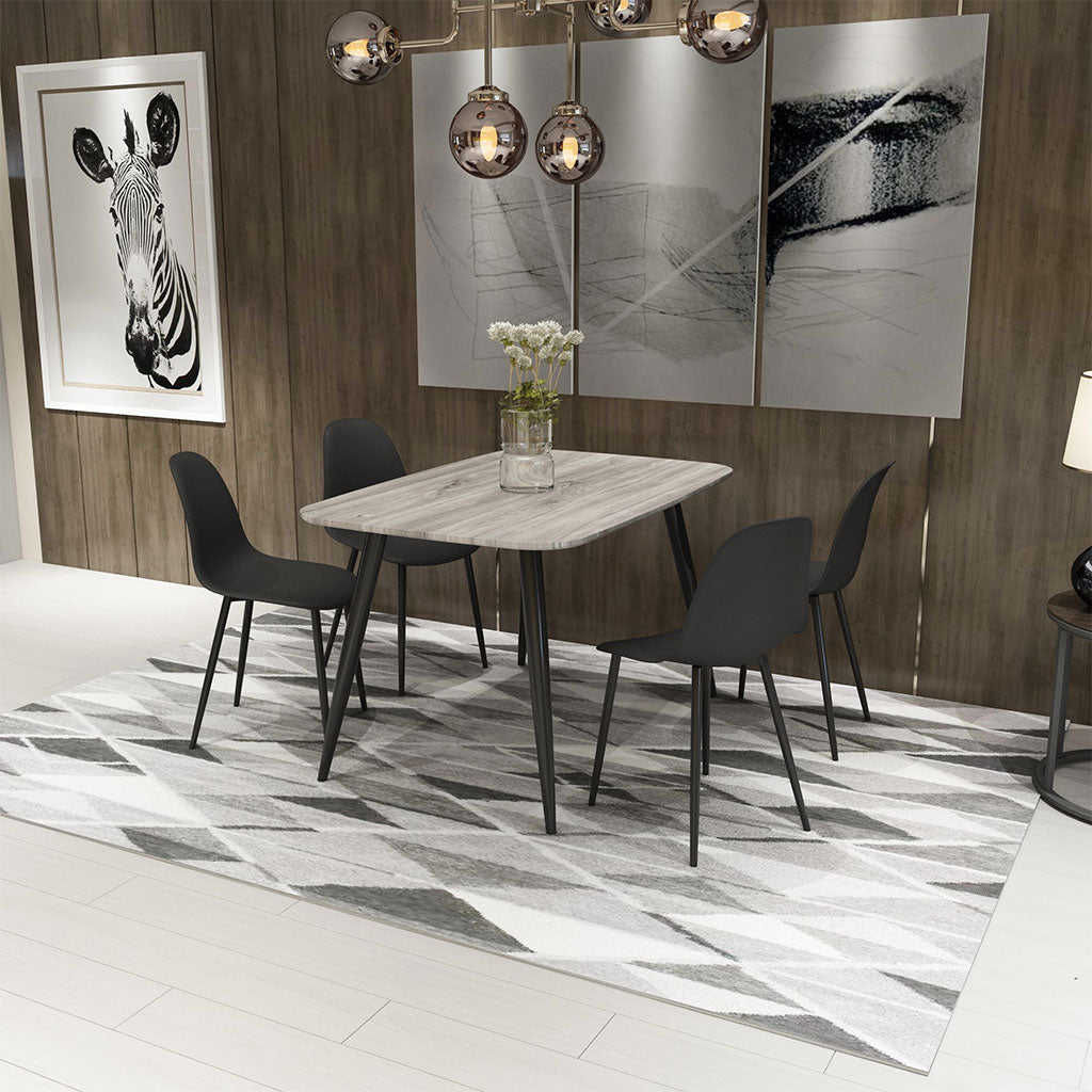Wooden Dining Table in Grey Sonoma Oak Rectangular With 4 Curve Chairs - Aspen