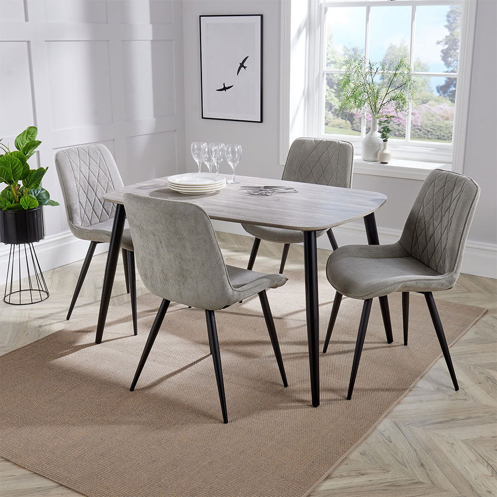 Wooden Dining Table in Grey Sonoma Oak Rectangular With 4 Diamond Stitch Chairs - Aspen
