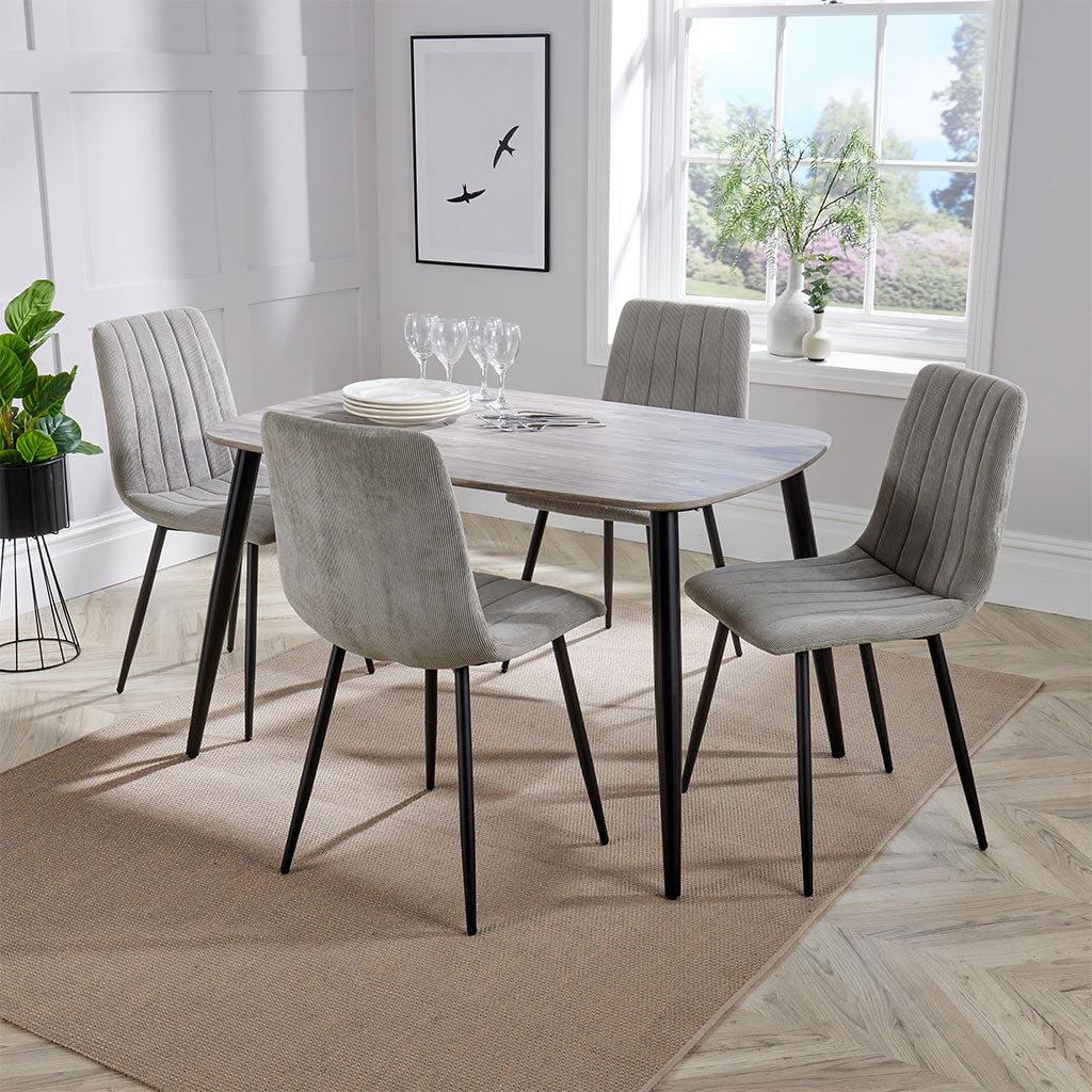 Wooden Dining Table in Grey Sonoma Oak Rectangular With 4 Straight Stitch Chairs - Aspen