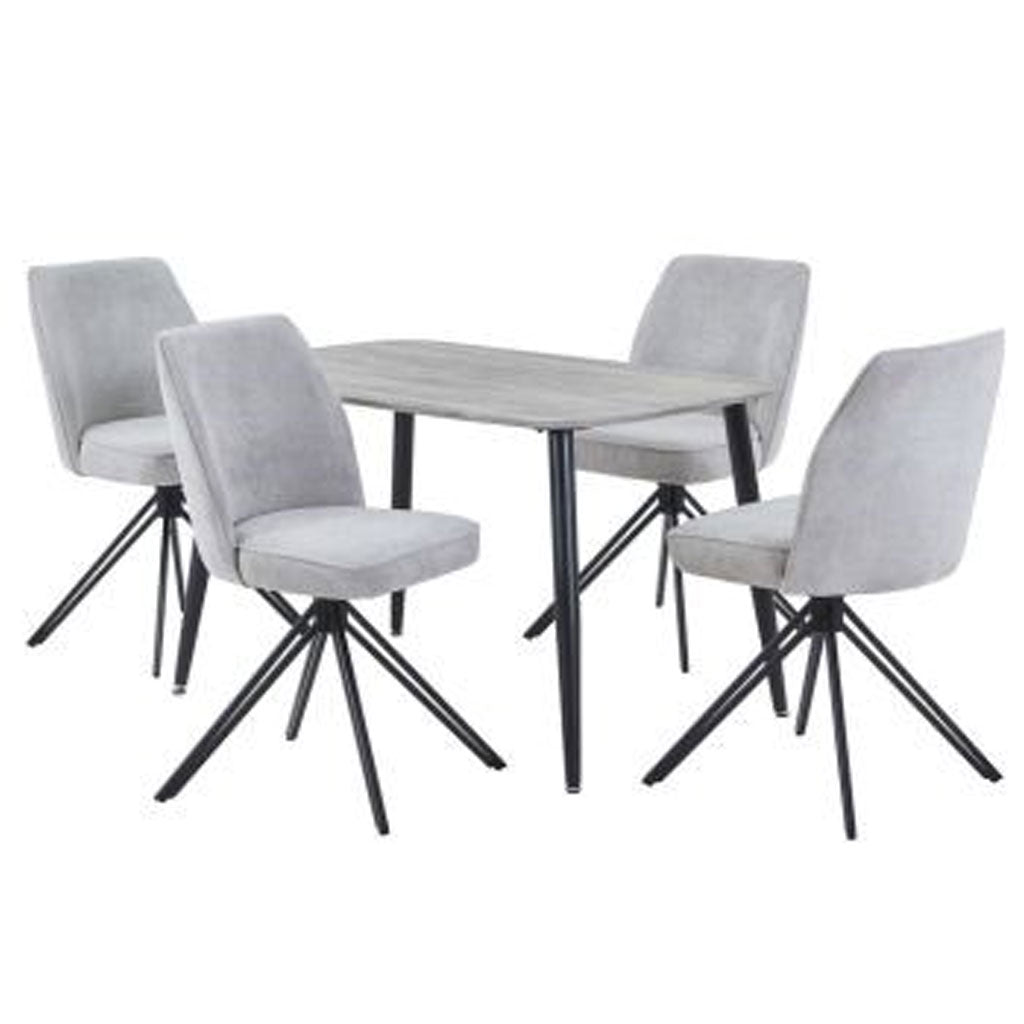 Wooden Dining Table in Grey Sonoma Oak Rectangular With 4 Swivel Chairs - Aspen
