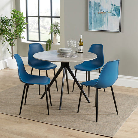 Wooden Dining Table in Grey Sonoma Oak Round With 4 Curve Chairs - Aspen