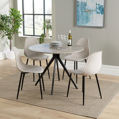 Wooden Dining Table in Grey Sonoma Oak Round With 4 Curve Chairs - Aspen