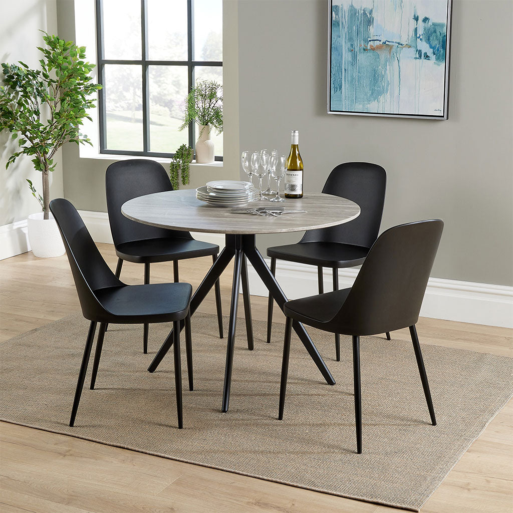 Wooden Dining Table in Grey Sonoma Oak Round With 4 Duo Chairs - Aspen