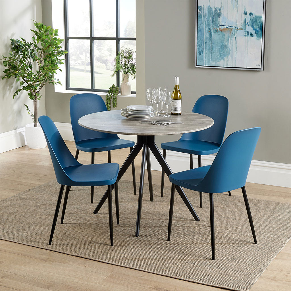Wooden Dining Table in Grey Sonoma Oak Round With 4 Duo Chairs - Aspen
