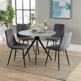 Wooden Dining Table in Grey Sonoma Oak Round With 4 Straight Stitch Chairs - Aspen