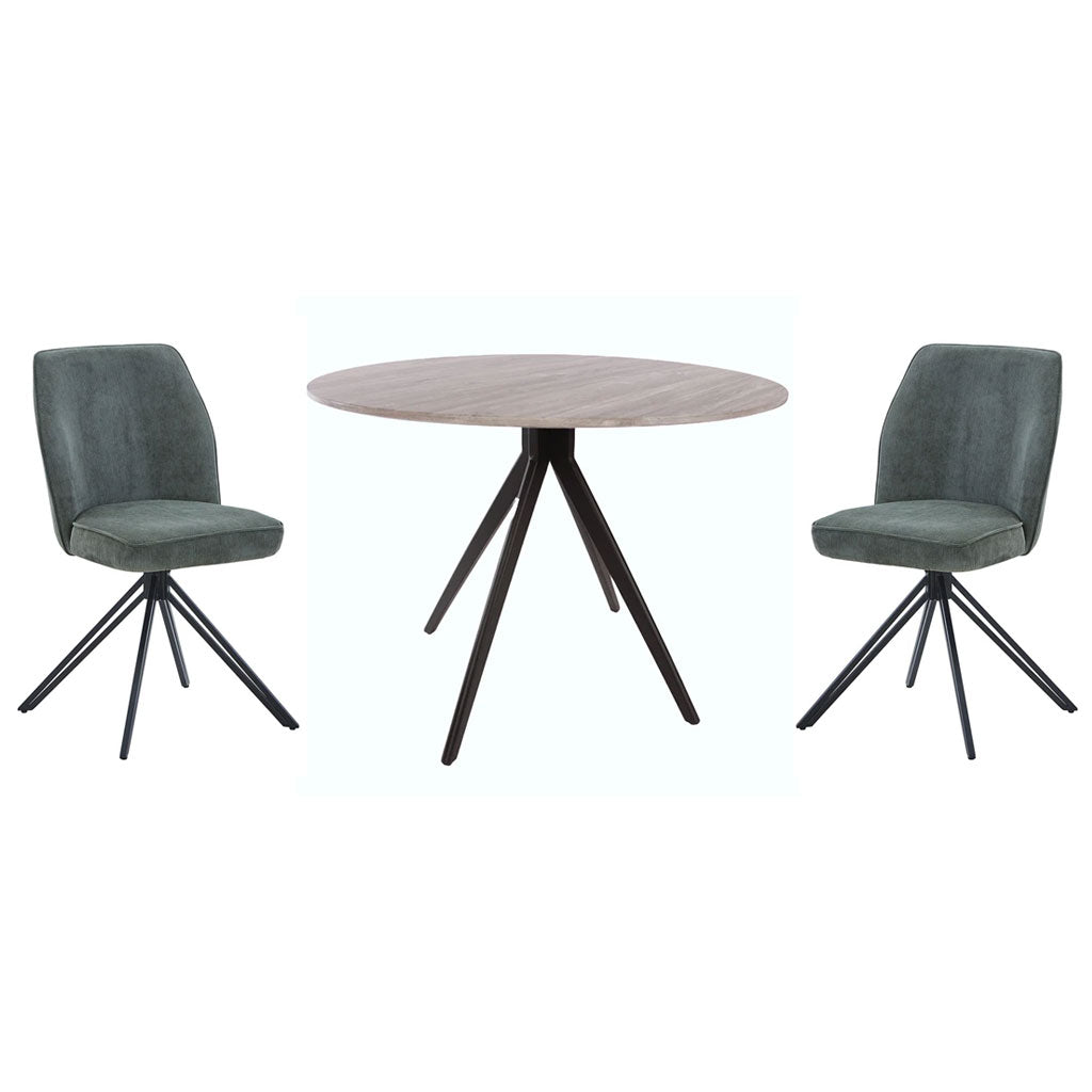Wooden Dining Table in Grey Sonoma Oak Round With 4 Swivel Chairs - Aspen