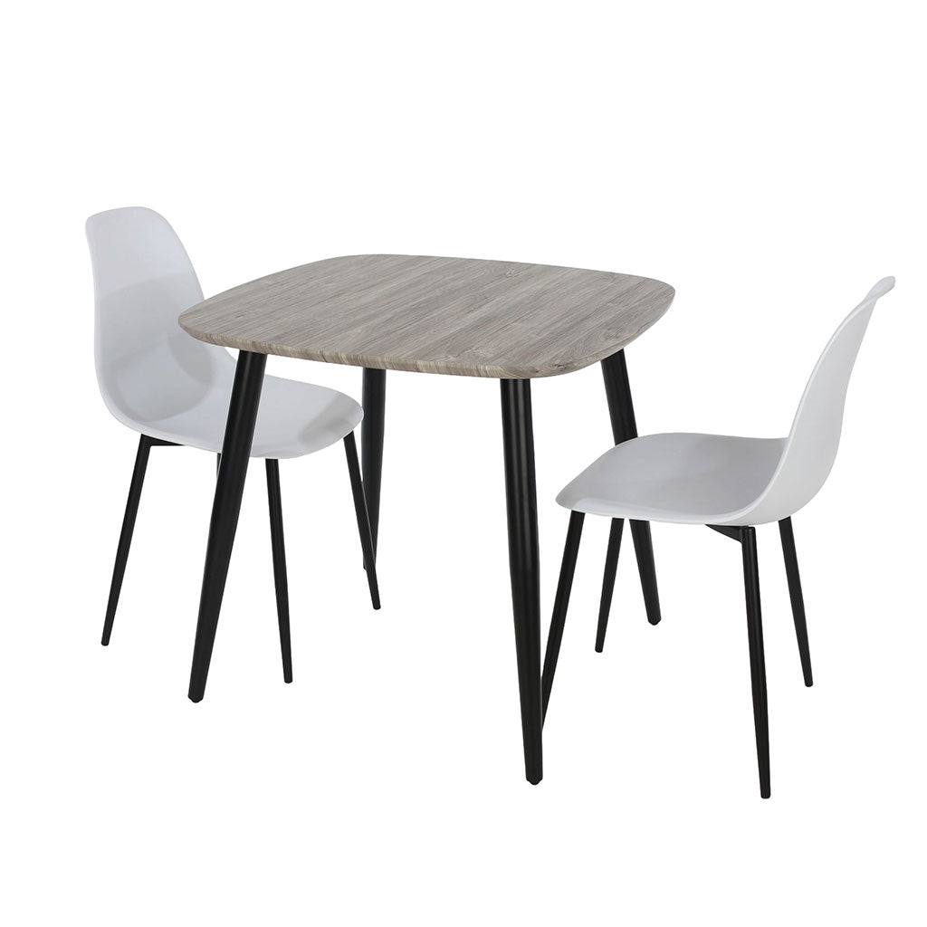 Wooden Dining Table in Grey Sonoma Oak Square With 2 Curve Chairs - Aspen