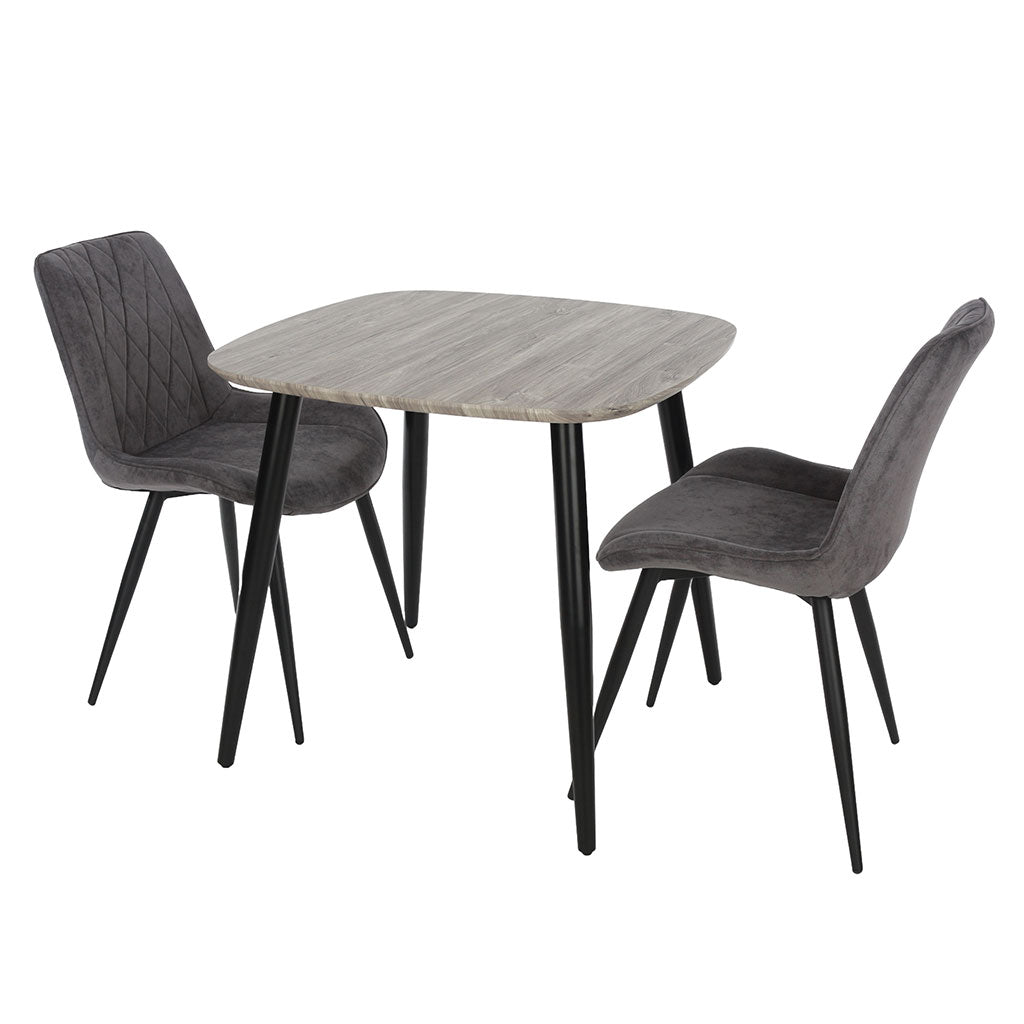 Wooden Dining Table in Grey Sonoma Oak Square With 2 Diamond Stitch Chairs - Aspen