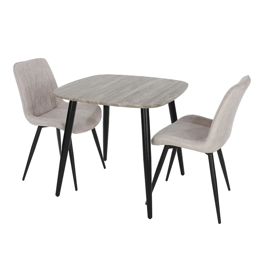 Wooden Dining Table in Grey Sonoma Oak Square With 2 Diamond Stitch Chairs - Aspen
