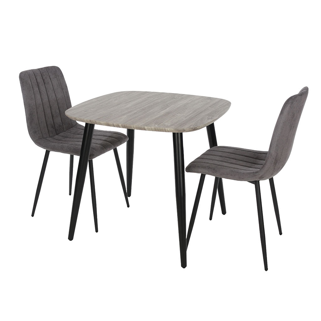 Wooden Dining Table in Grey Sonoma Oak Square With 2 Straight Stitch Chairs - Aspen