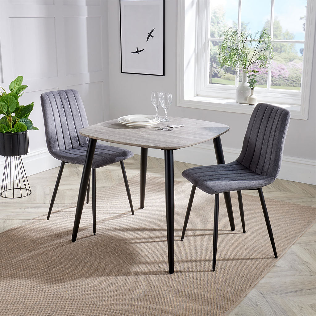 Wooden Dining Table in Grey Sonoma Oak Square With 2 Straight Stitch Chairs - Aspen