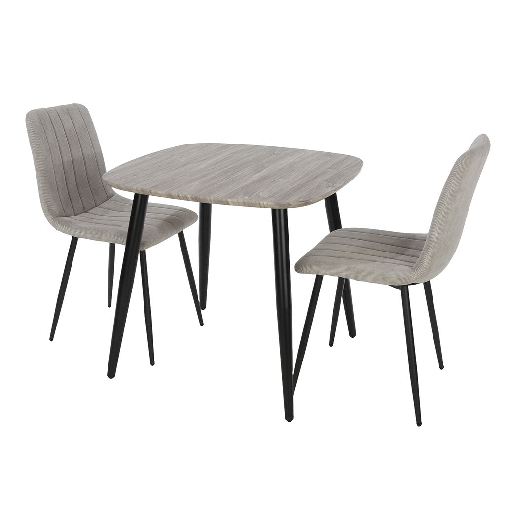 Wooden Dining Table in Grey Sonoma Oak Square With 2 Straight Stitch Chairs - Aspen