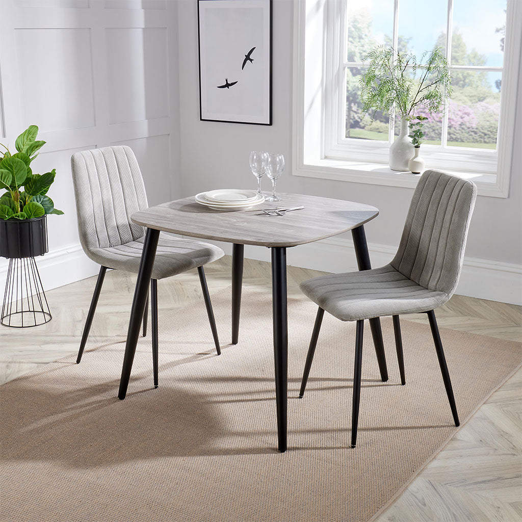 Wooden Dining Table in Grey Sonoma Oak Square With 2 Straight Stitch Chairs - Aspen