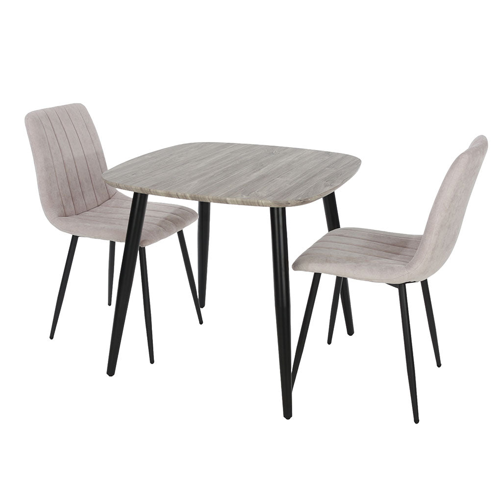 Wooden Dining Table in Grey Sonoma Oak Square With 2 Straight Stitch Chairs - Aspen