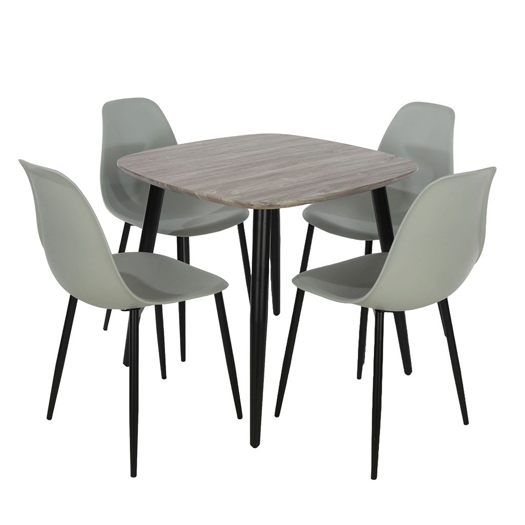 Wooden Dining Table in Grey Sonoma Oak Square With 4 Curve Chairs - Aspen