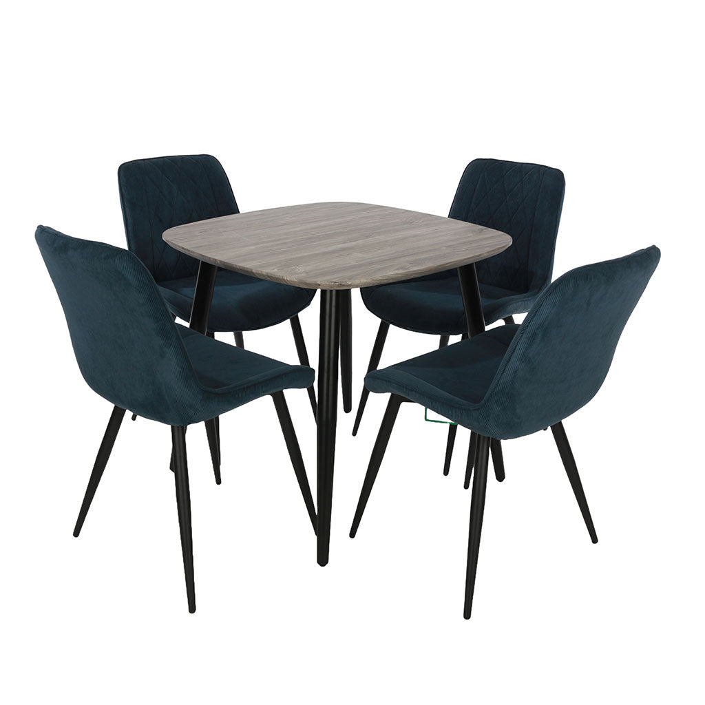Wooden Dining Table in Grey Sonoma Oak Square With 4 Diamond Stitch Chairs - Aspen