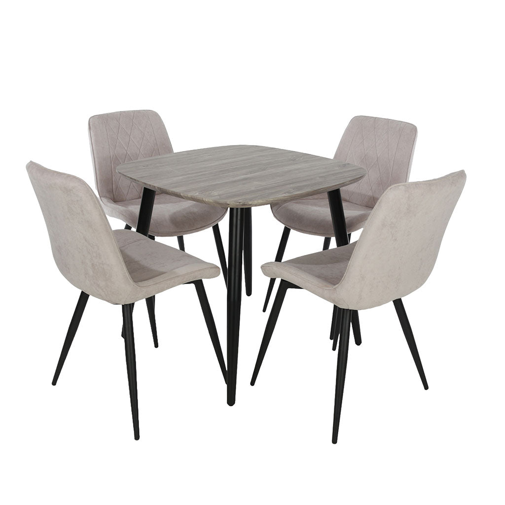 Wooden Dining Table in Grey Sonoma Oak Square With 4 Diamond Stitch Chairs - Aspen