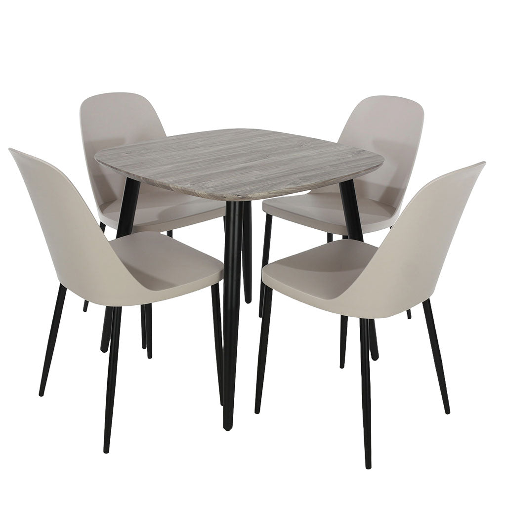 Wooden Dining Table in Grey Sonoma Oak Square With 4 Duo Chairs - Aspen