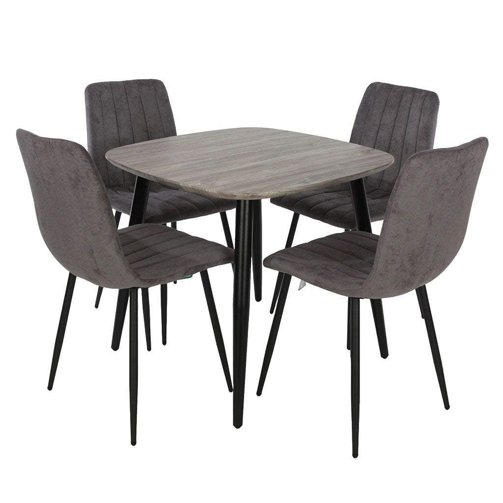 Wooden Dining Table in Grey Sonoma Oak Square With 4 Straight Stitch Chairs - Aspen